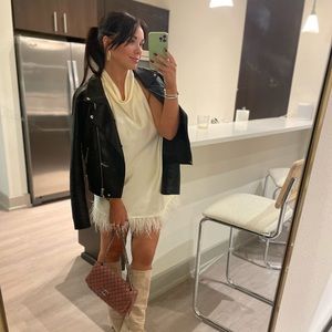 We wore what halter feather dress